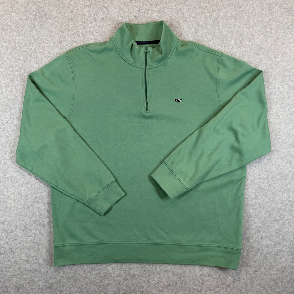 Vineyard Vines Pullover Men Large Green Sankaty Quarter-Zip Whale Logo Cotton